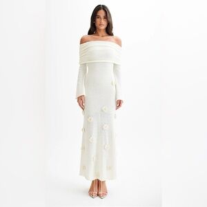 Meshki Kiki Off Shoulder Knit Rose Maxi Dress - Ivory